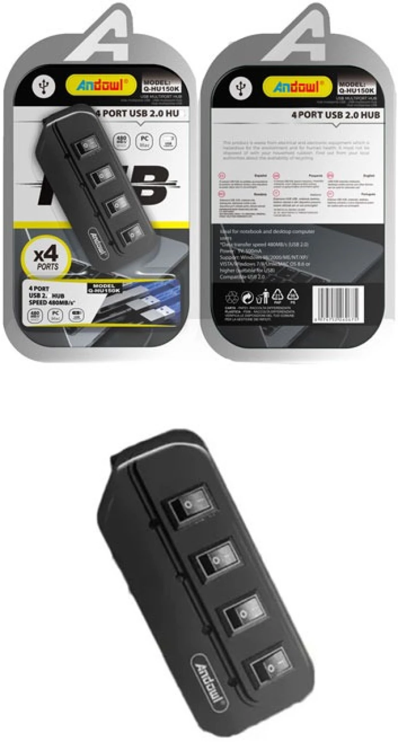 Andowl USB Hub 4 θυρών 2.0 με διακόπτες Q-HU150K