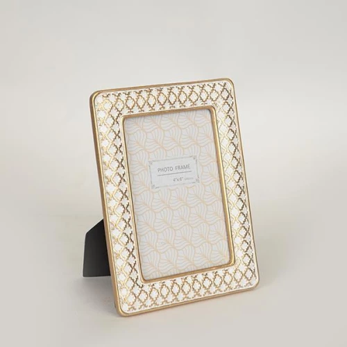 Κορνίζα Polyresin 10x15εκ Λευκή/Χρυσή 14.5x19.5x1.5εκ