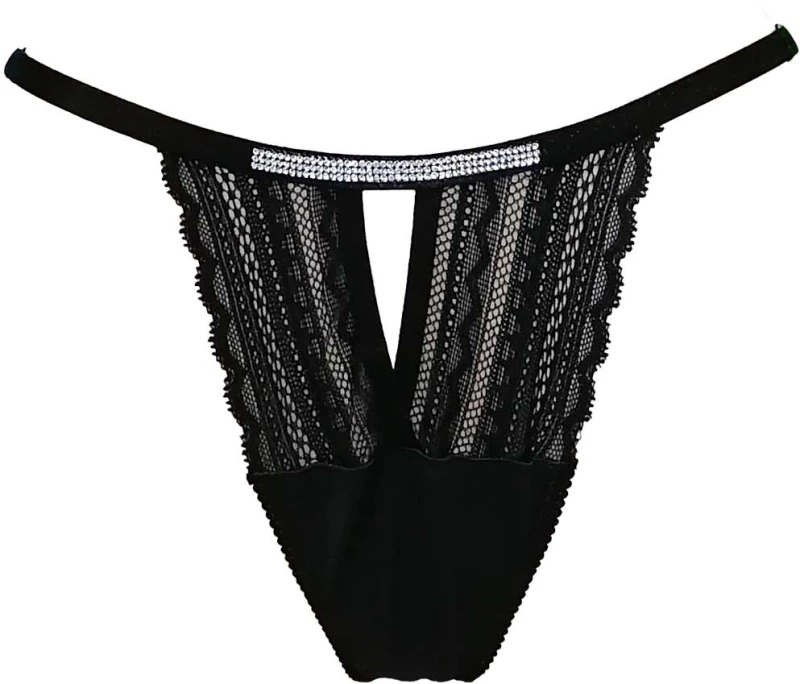 ΓΥΝΑΙΚΕΙΟ SLIP STRING ΜΕ ΔΑΝΤΕΛΑ ΚΑΙ ΣΤΡΑΣ 225 VANILYA SECRET 378 – ΜΑΥΡΟ