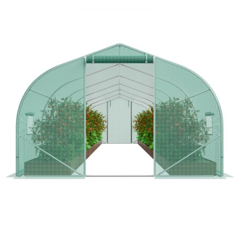 VEVOR Walk-in Tunnel Greenhouse 29.53x9.84x6.6ft Galvanized Frame PE Cover Green