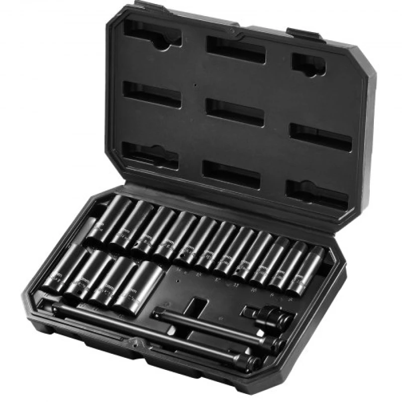 VEVOR Impact Sockets Set 18pcs 6-Point 3/8" Drive Bit Ratchet Tool Kit Case
