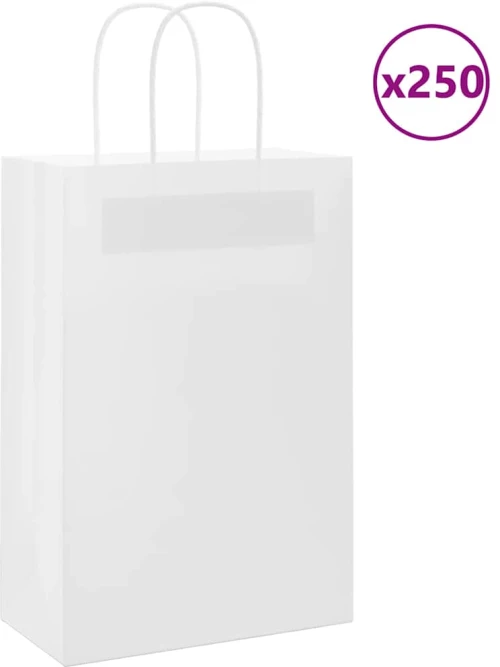 vidaXL Χάρτινες σακούλες 250 τεμάχια με χερούλια Λευκό 21x11x31 εκ.