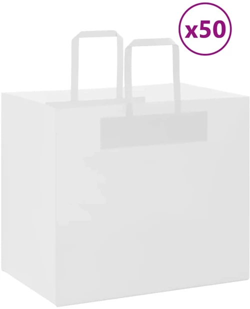 vidaXL Χάρτινες σακούλες 50 τεμάχια με χερούλια Λευκό 32x22x28 εκ.