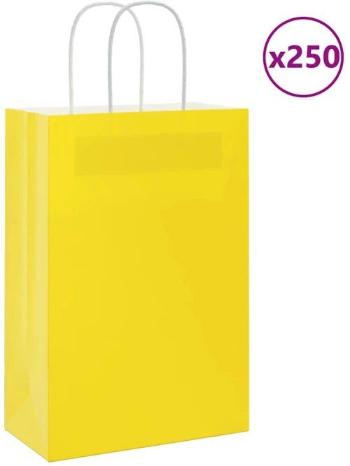 vidaXL Χάρτινες σακούλες 250 τεμάχια με χερούλια Κίτρινο 21x11x31 εκ.