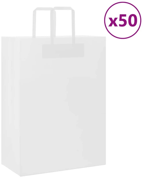 vidaXL Χάρτινες σακούλες 50 τεμάχια με χερούλια Λευκό 32x17x44 εκ.