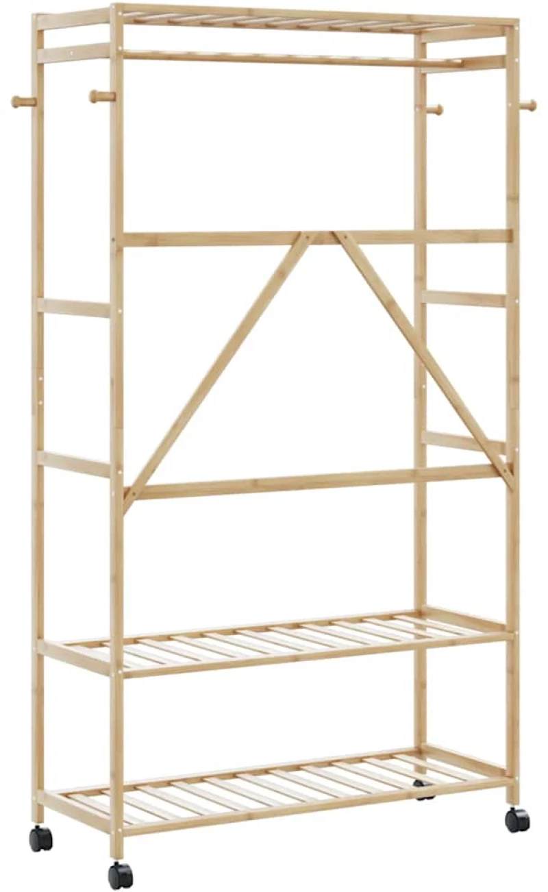 vidaXL Ράφι ρούχων με ράφια και ρόδες 110x40x180 εκ. Μπαμπού