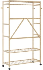 vidaXL Ράφι ρούχων με ράφια και ρόδες 110x40x180 εκ. Μπαμπού