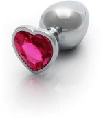 Heart Gem Butt Plug - Large - Silver/Rubellite Pink