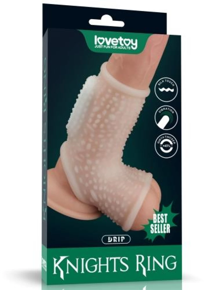 Vibrating Drip Knights Ring with Scrotum Sleeve (White)