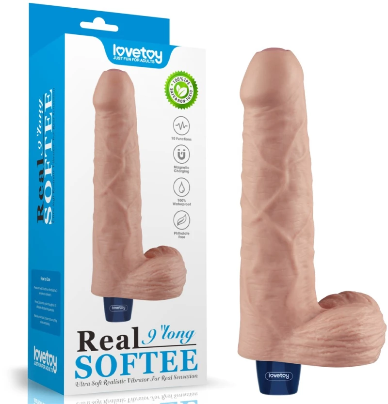 9" REAL SOFTEE Rechargeable Vibrating Dildo(Flesh)
