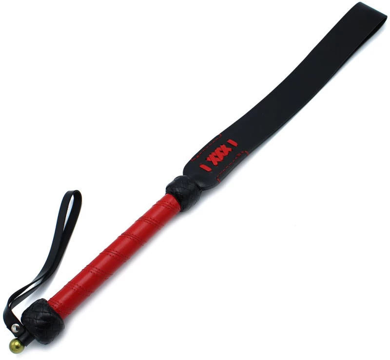 Black & Red Leather Long Paddle Whip