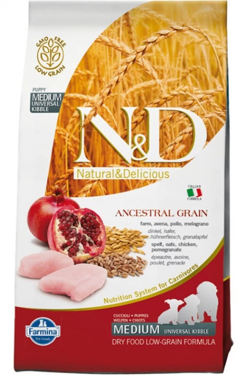 N+D LOW GRAIN ΚΟΤΟΠΟΥΛΟ + ΡΟΔΙ PUPPY MEDIUM + MAXI 12KG