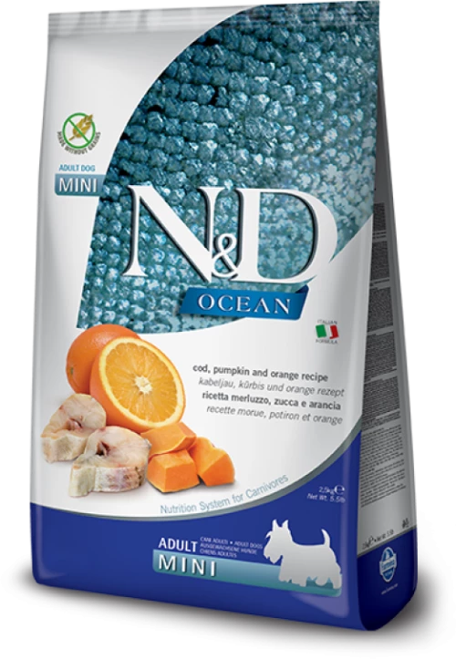 N + D OCEAN PUMPKIN CODFISH + ORANGE ADULT MINI 2,5KG