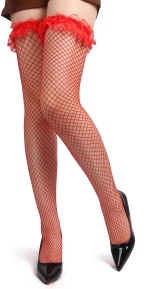 Red Fence Net Thigh Stocking
