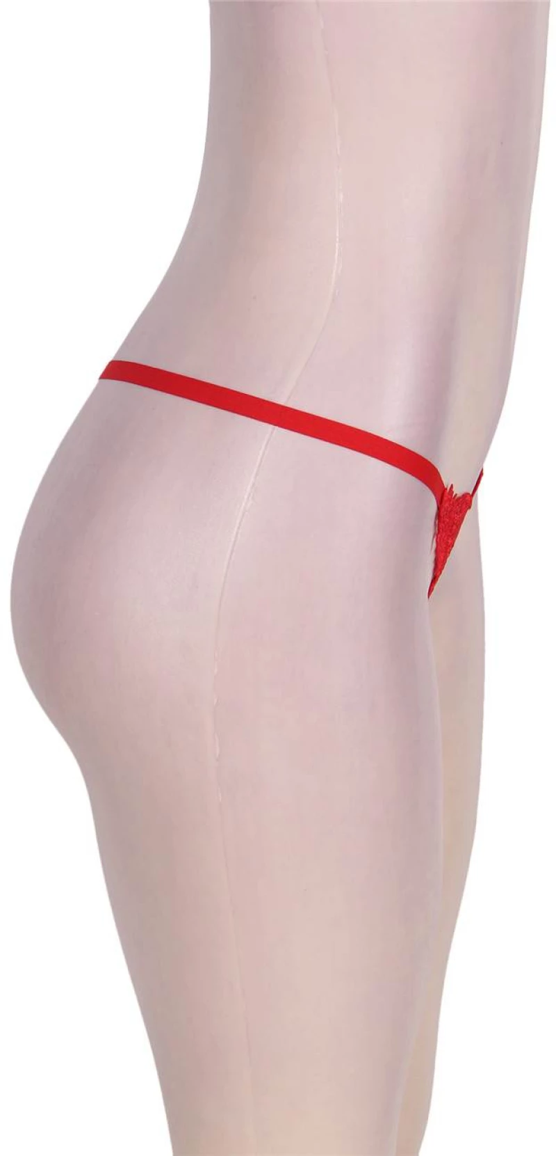 Red G Thong with a lace cardigan design