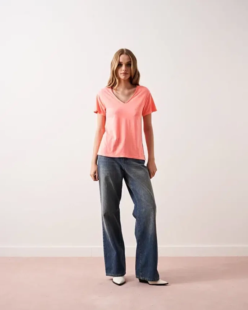 Μπλούζα Γυναικεία V-Neck Marilla Absolut Cashmere Neon Coral