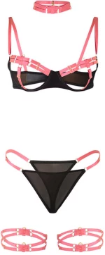 SUBBLIME - 955304 BRA SET WITH NECKLACE AND LEG DETAILS FLUORESCENT PINK