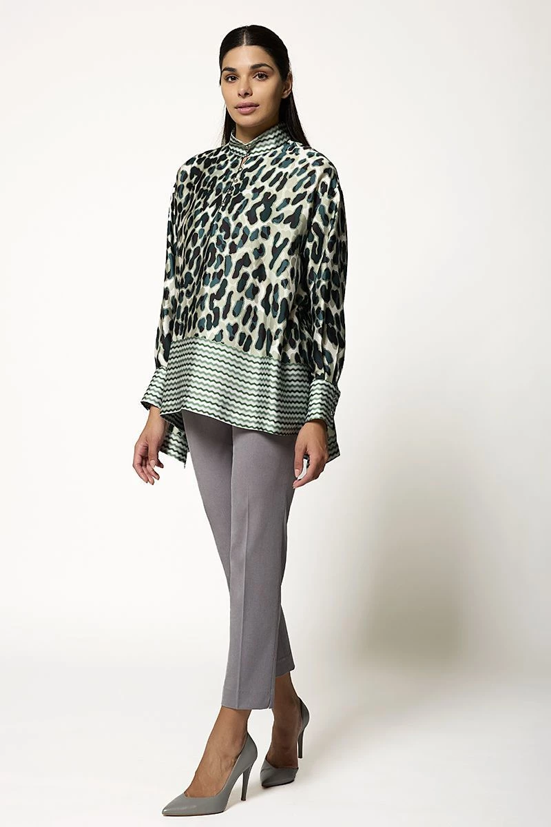 Μπλούζα Γυναικεία Σατέν με Leopard Print Bella P Πράσινο