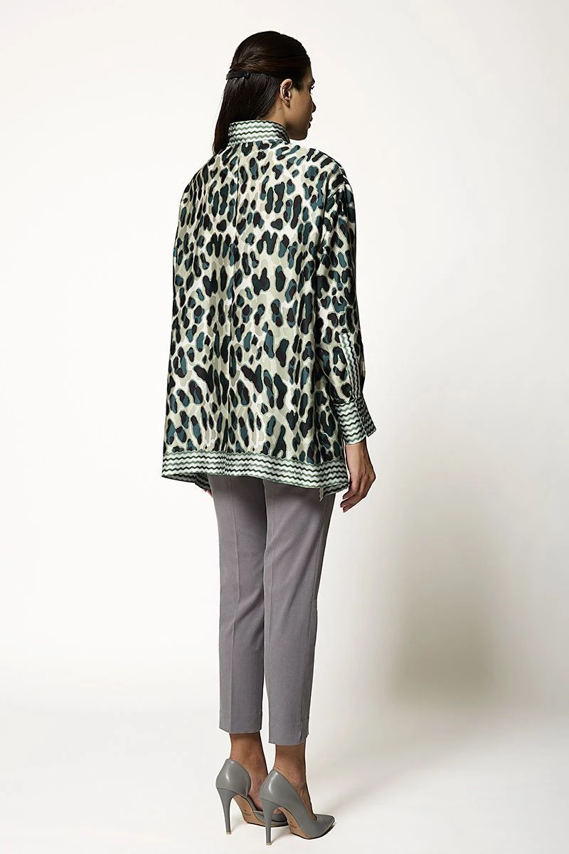 Μπλούζα Γυναικεία Σατέν με Leopard Print Bella P Πράσινο