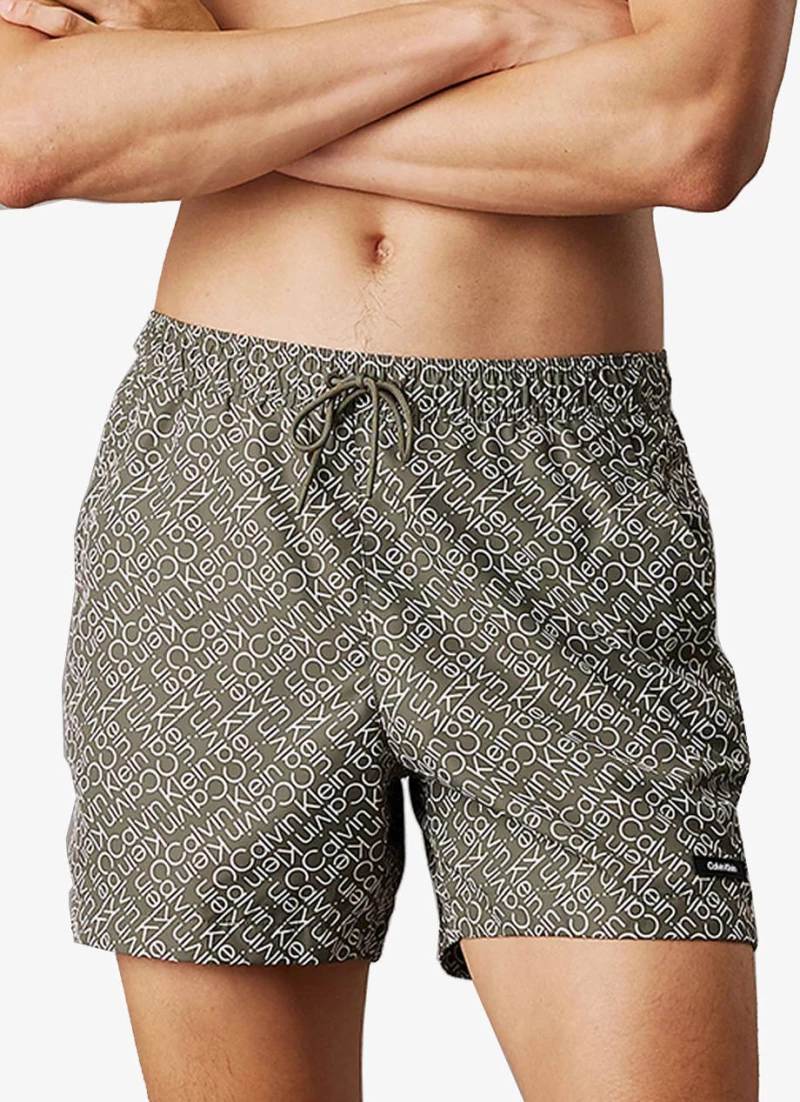 Ανδρικό Μαγιό Calvin Klein - Χακί Βερμούδα - All over Logo print