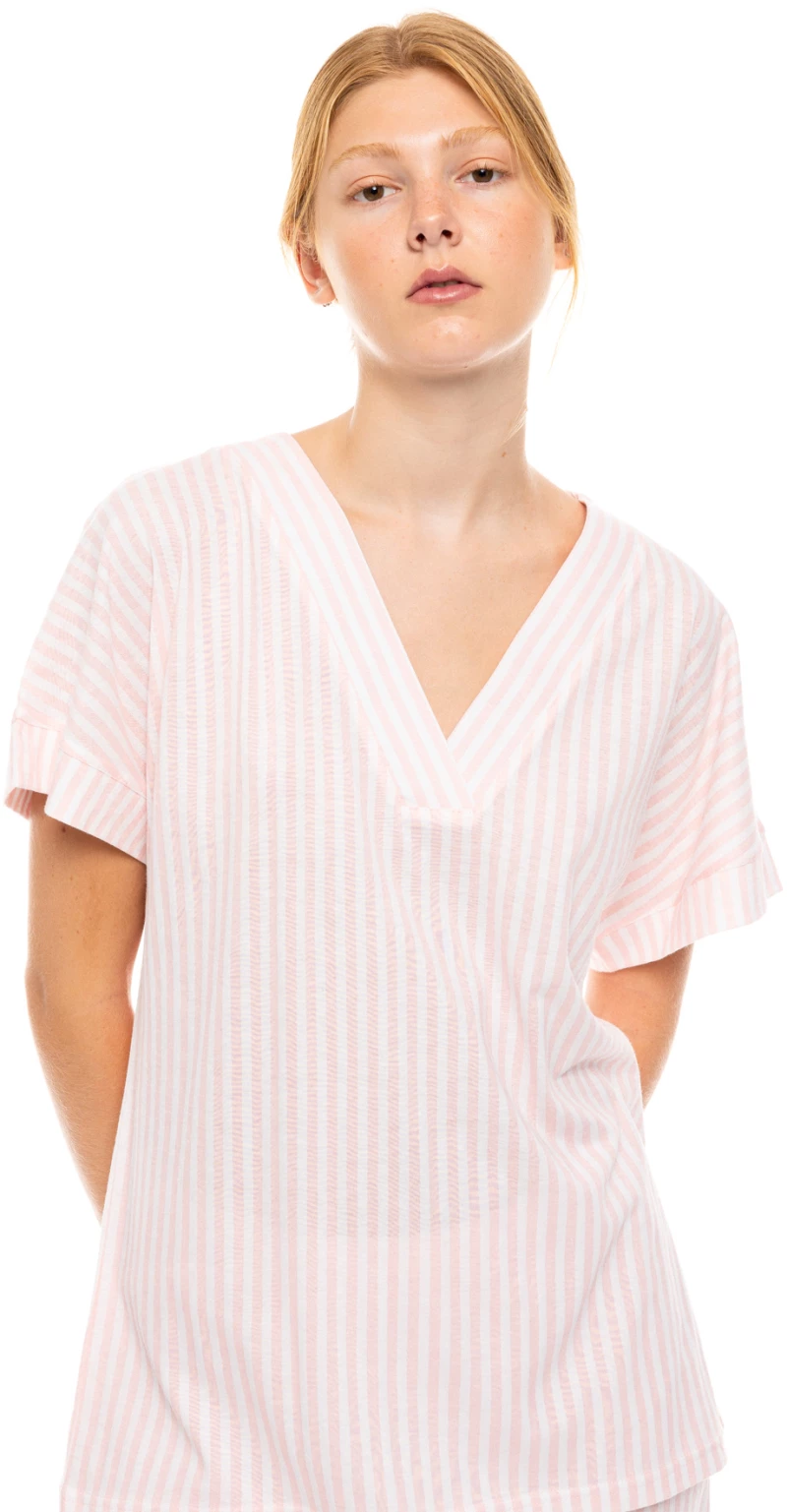 Γυναικεία πυτζάμα Pink Label - Σόρτς - Soft Pink Stripe - Ροζ Ριγέ - Κοντομάνικη