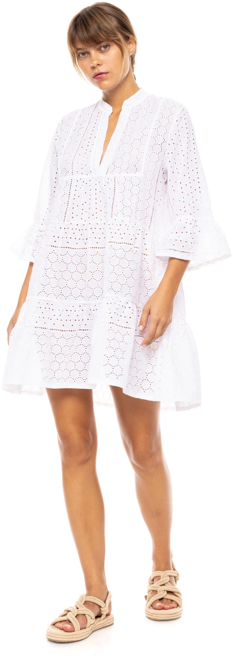Γυναικείο Beachdress Pink Label -  Φόρεμα Λευκό - Κοφτό κέντημα - Regular Fit - Cotton
