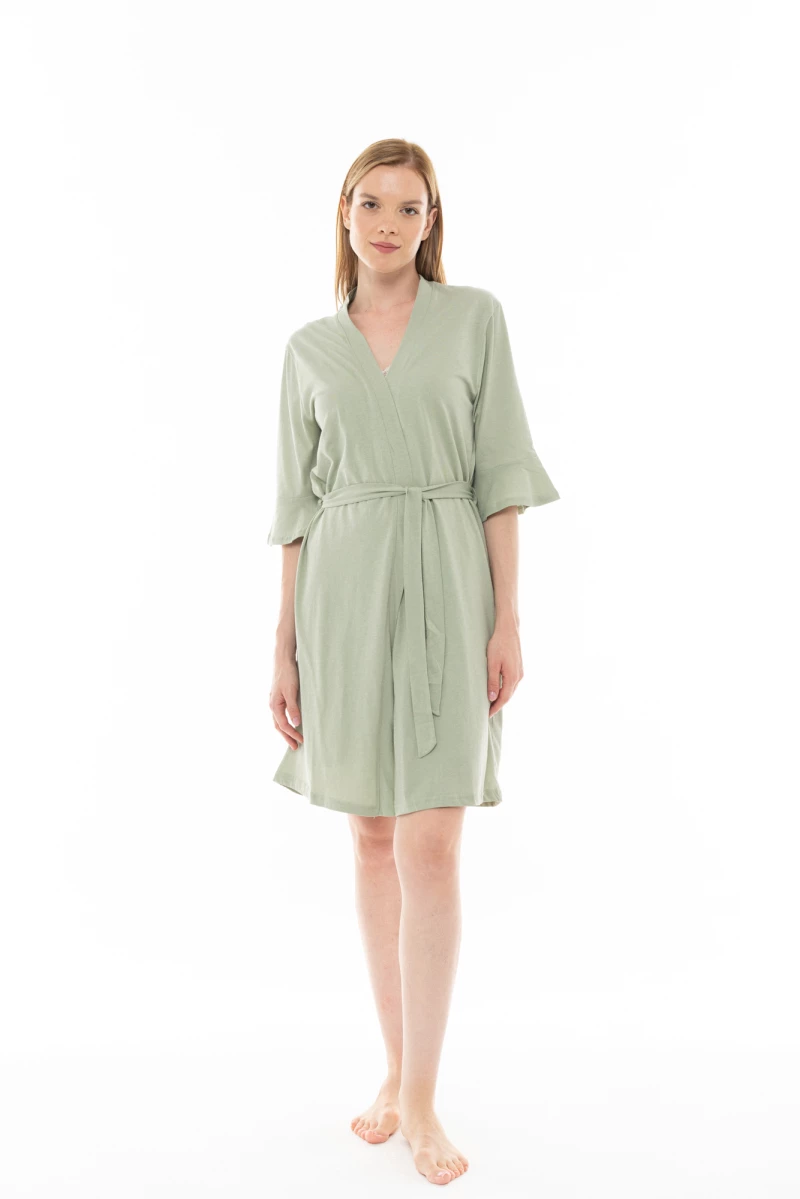 Γυναικεία Ρόμπα Pink Label - Σταυρωτή Aqua  - Μανίκι 3/4 - Cotton