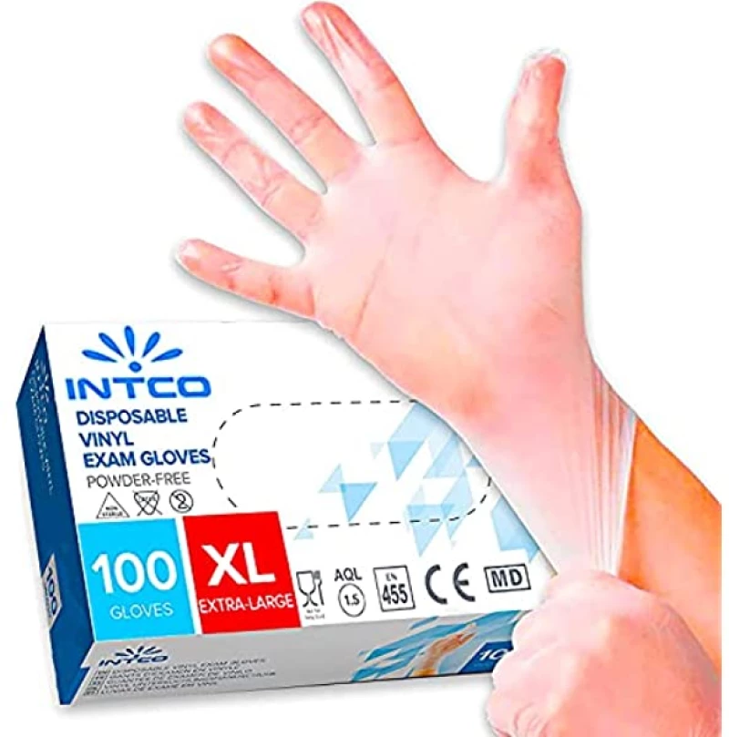INTCO Vynil Gloves, Γάντια Βινυλίου Χωρίς Πούδρα Λευκά, XL - 100τεμ