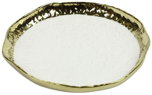 Πιατέλα κεραμικό χρυσή/λευκή Φ17,5 Η2,5cm