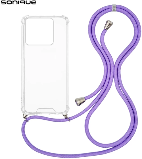 Θήκη Σιλικόνης με Κορδόνι Sonique Armor Clear Realme C61 4G / Realme C63 4G / Realme Note 60 4G Λιλά