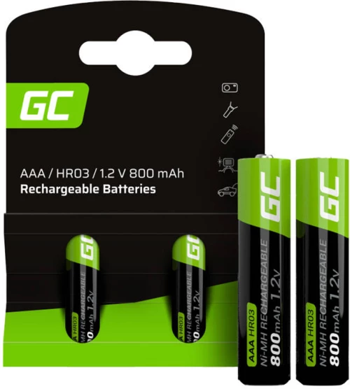 Green Cell Rechargeable Batteries Sticks 2x AAA HR03 800mAh