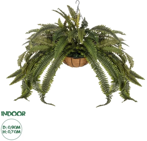 GloboStar® Artificial Garden FERN HANGING PLANT 20622 Τεχνητό Κρεμαστό Διακοσμητικό Φυτό Φτέρης Π90 x Μ90 x Y70cm