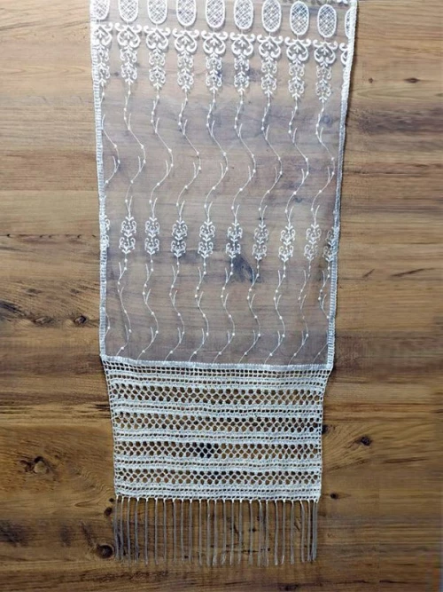 Τραβέρσα Σαλονιού Χειροποίητη Λευκή Μεταξωτή Σχ. 6020 Γαρύφαλλο 50x200