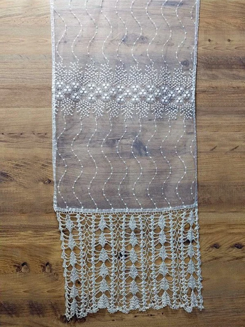 Τραβέρσα Σαλονιού Χειροποίητη Λευκή Μεταξωτή Σχ. 6022 Γαρύφαλλο 50x200