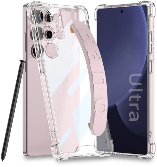 GKK® Θήκη Σιλικόνης για Samsung Galaxy S25 Ultra Με Hand Grip Διάφανο/ Ροζ