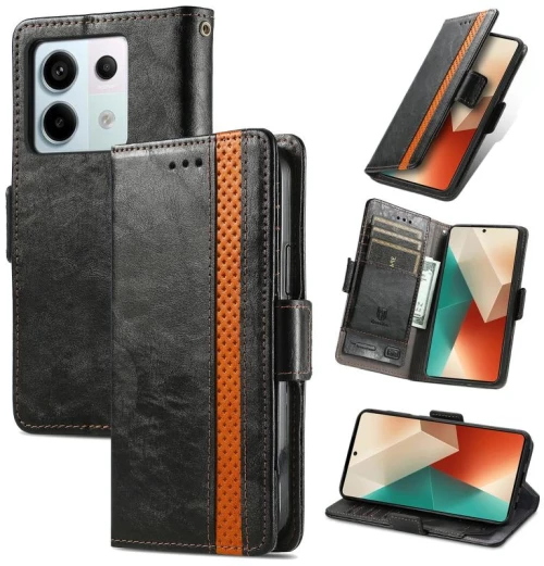 Για Xiaomi Redmi Note 13 Pro 5G CaseNeo Splicing Διπλή μαγνητική πόρπη δερμάτινη θήκη τηλεφώνου (μαύρο)