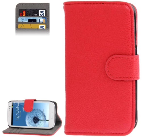 Οριζόντια Flip Litchi Υφή δερμάτινη θήκη κάλυψης με υποδοχή πιστωτικής κάρτας & κάτοχος για Galaxy SIII / i9300 (κόκκινο)