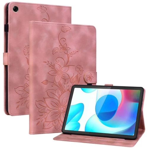 Για Realme Pad Mini 8.7 Lily ανάγλυφη δερμάτινη θήκη για tablet (ροζ)
