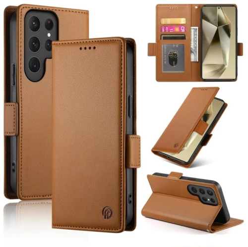 Για Samsung Galaxy S24 Ultra 5G Side Buckle μαγνητική παγωμένη δερμάτινη θήκη τηλεφώνου (καφέ)