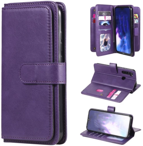 Για Xiaomi Redmi Note 8 Πολυλειτουργική μαγνητική χάλκινη πόρπη οριζόντια Flip αμιγές χρώμα δερμάτινη θήκη με 10 υποδοχές για κάρτες & πορτοφόλι & θήκη & κορνίζα φωτογραφιών (μωβ)