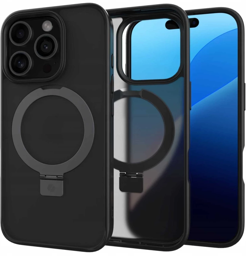 Θήκη iPhone 16 Pro Spacecase Ring Pro Mag Σκληρή με MagSafe & KickStand - Black (5905719112202)
