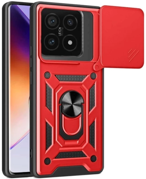 Θήκη Xiaomi 14T Pro Bodycell Armor Slide Ανθεκτική με Κάλυμμα για την Κάμερα & Μεταλλικό Ring Holder - Red (5206015080234)