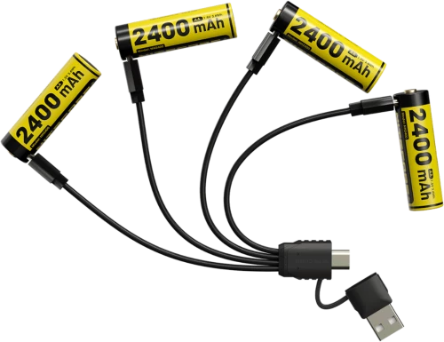 Μπαταρία Nitecore NH2400 4 Τεμάχια με 1 x Θύρα Type-C Επαναφορτιζόμενη Li-ion ΑΑ 2.400mAh 1.5V & 1 x Καλώδιο USB-A / Type-C σε 4 x Type-C (6952506497058)