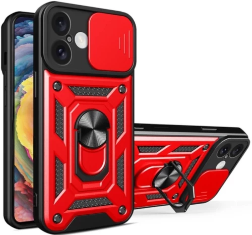 Θήκη iPhone 16 Plus Bodycell Armor Slide Ανθεκτική με Κάλυμμα για την Κάμερα & Μεταλλικό Ring Holder - Red (5206015078989)