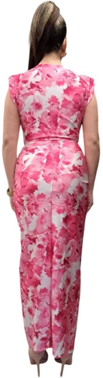 Maxi Floral Φόρεμα με Δέσιμο στο Στήθος ΡΟΖ