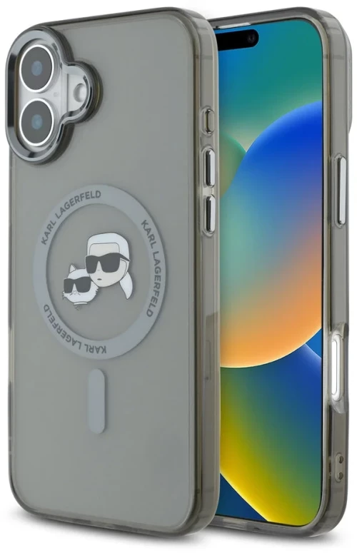 Karl Lagerfeld iPhone 16 Plus Back cover case - Magsafe IML metal monogram kc - Black - (KLHMP16MHLSKCK)