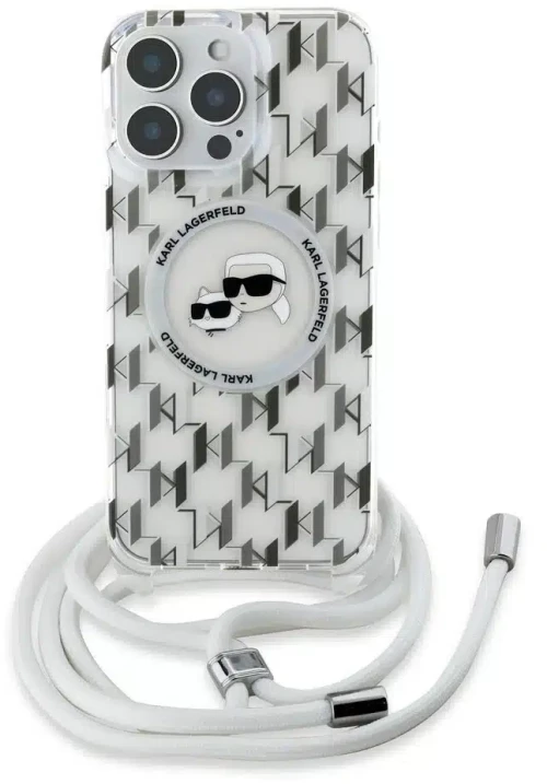 Karl Lagerfeld iPhone 16 Back cover case - Magsafe IML KC heads - cord - Transparent (KLHMP16SHCKCKLCT)