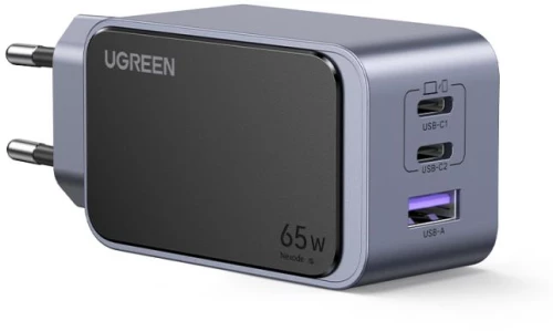 Ugreen Φορτιστής Χωρίς Καλώδιο GaN με Θύρα USB-A και 2 Θύρες USB-C 65W Power Delivery / Quick Charge 3.0 Γκρι (Nexode Air X553)