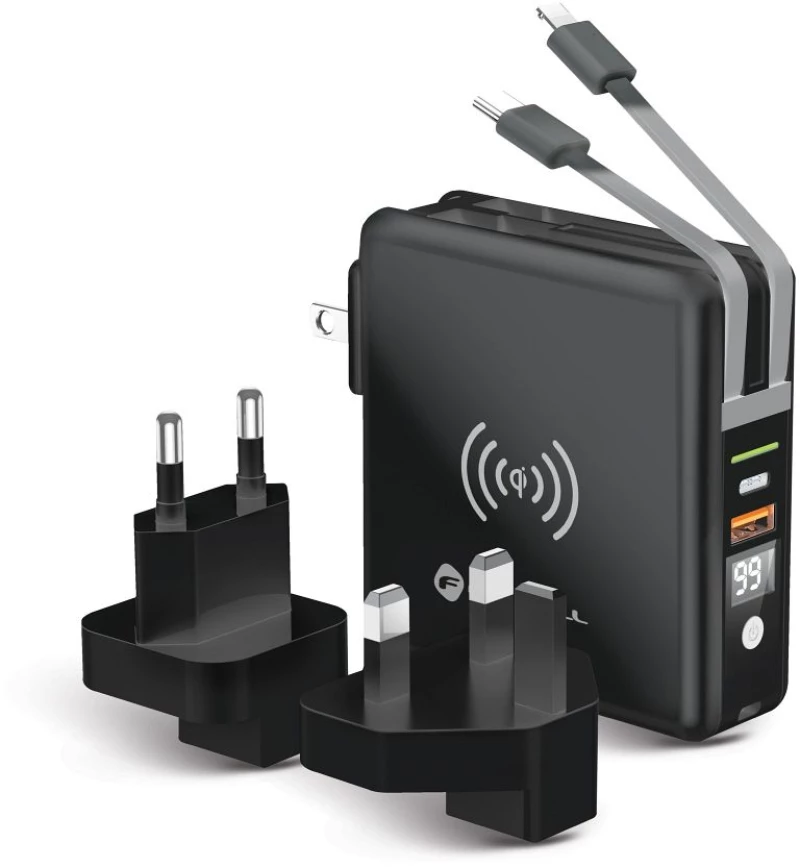 Forcell® Power Bank 10000mah 5 σε 1 20W Ασύρματη Φόρτιση USB-A & Type-C - Μαύρο