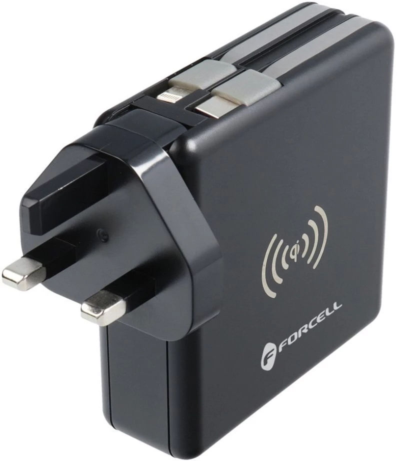 Forcell® Power Bank 10000mah 5 σε 1 20W Ασύρματη Φόρτιση USB-A & Type-C - Μαύρο